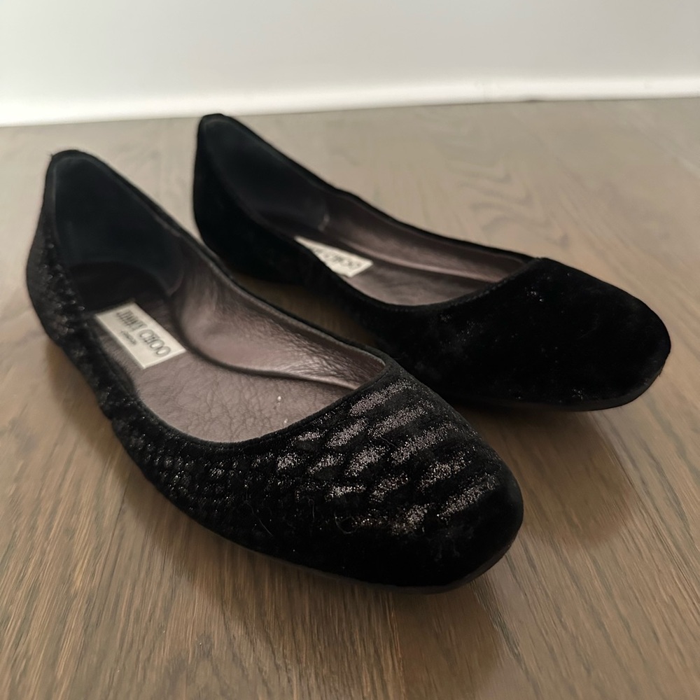 Jimmy Choo Black Velvet Ballet Flats | Size 38